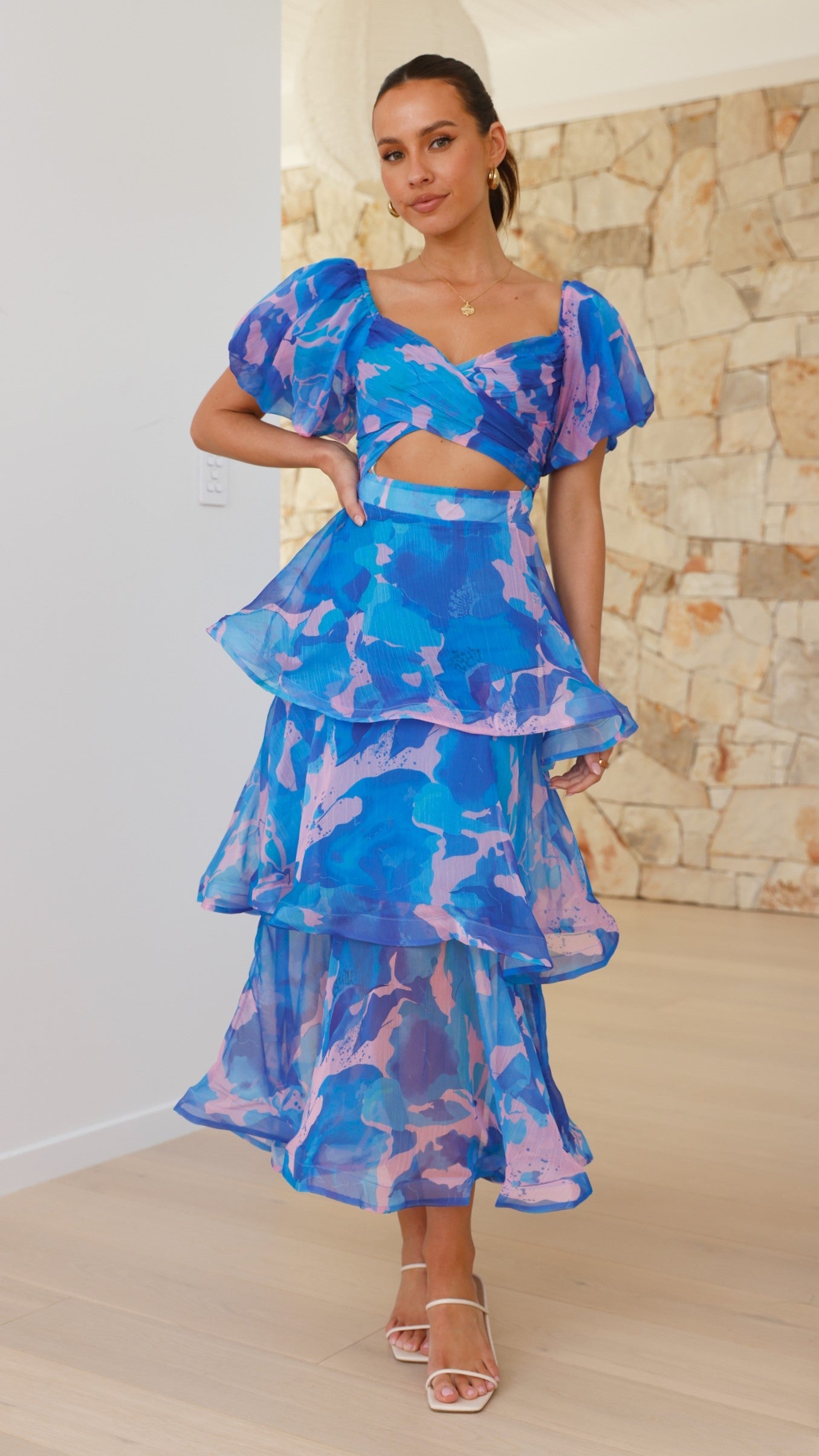 Casey Maxi Dress - Blue / Pink Print