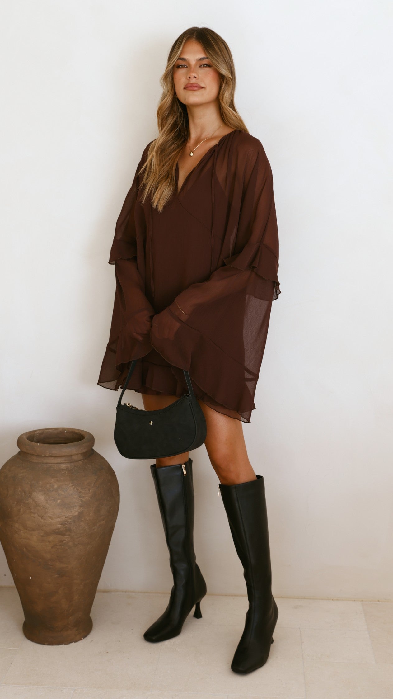 Leera Mini Dress - Chocolate