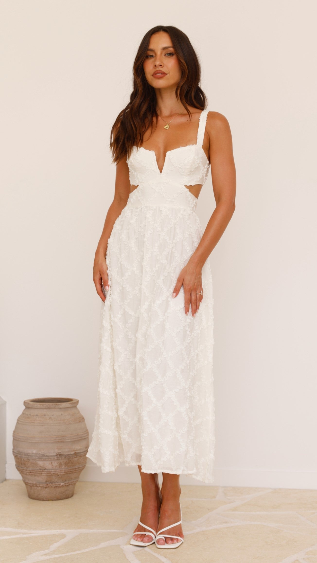 Jenny Side Cut Midi Dress - Cream