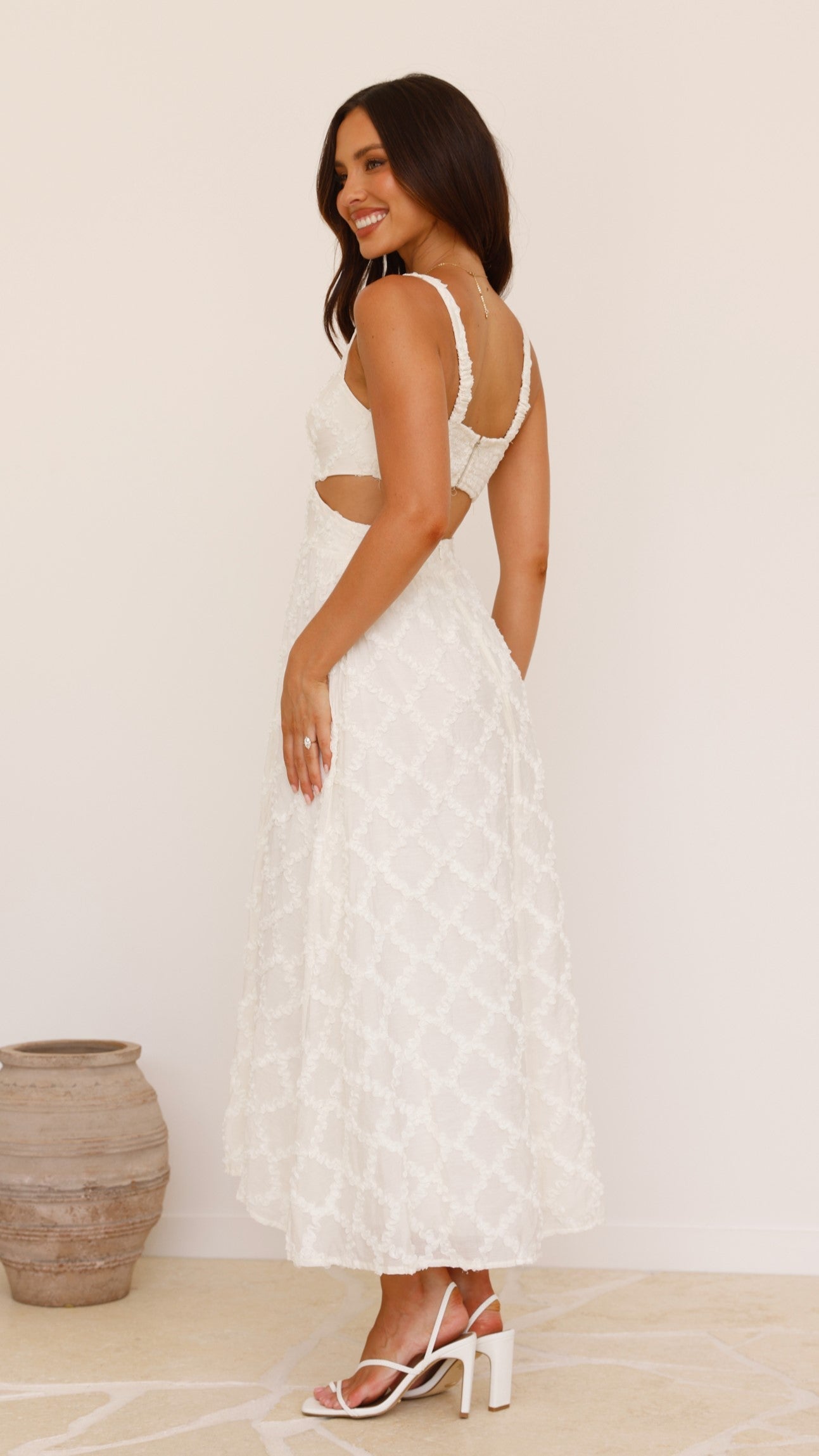 Jenny Side Cut Midi Dress - Cream