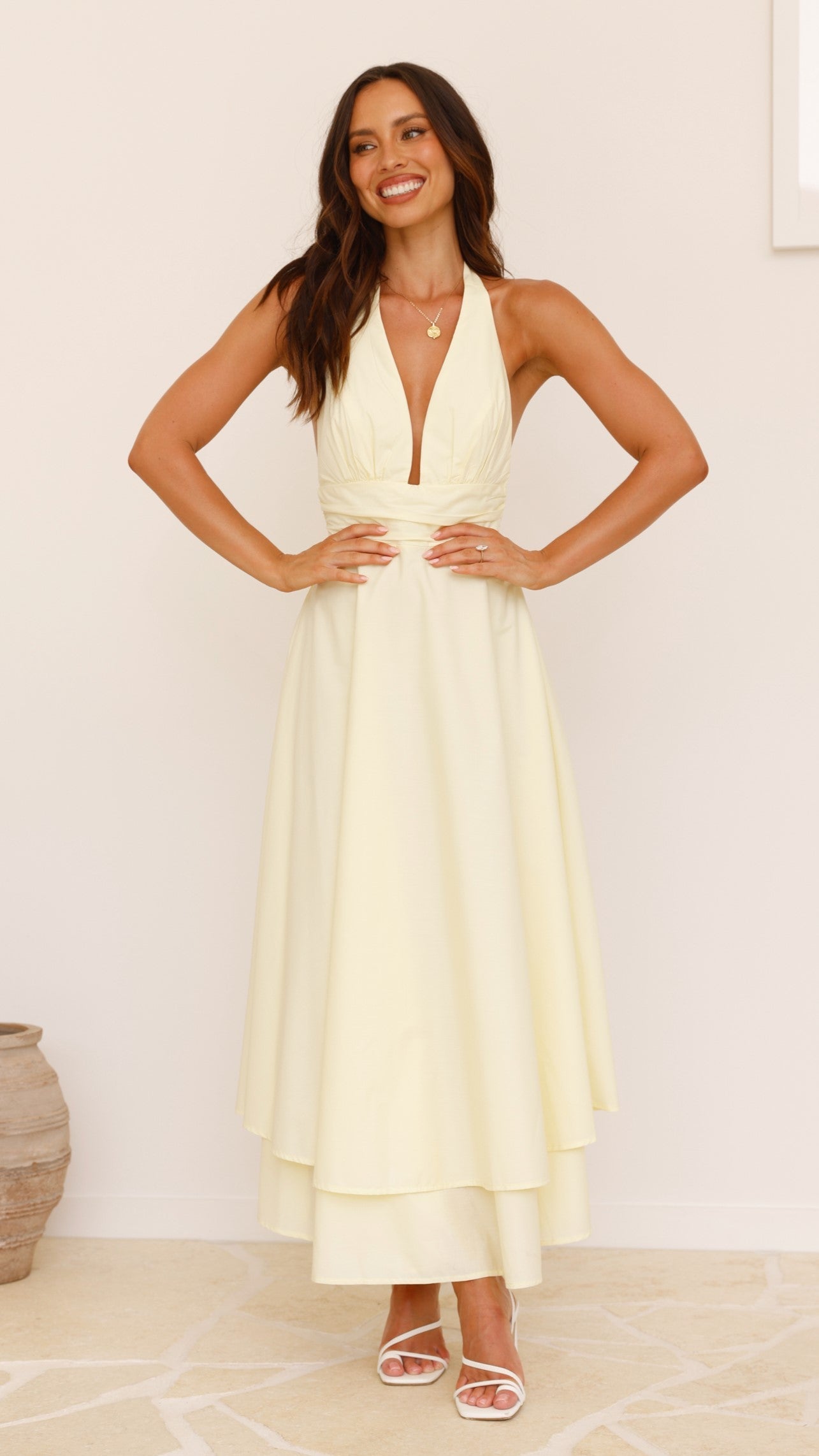 Kathy Halter Neck Maxi Dress - Lemon