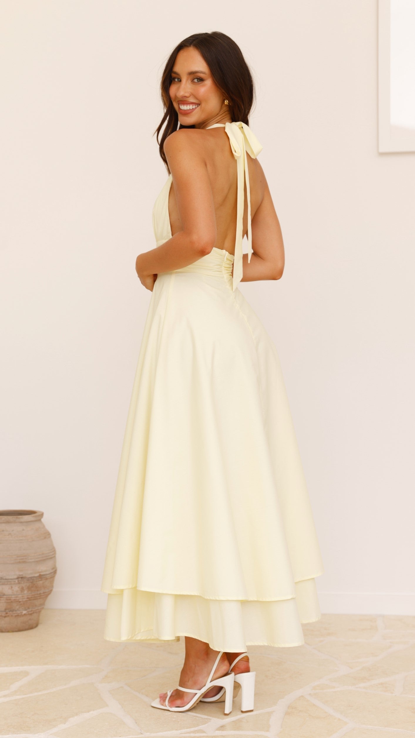 Kathy Halter Neck Maxi Dress - Lemon