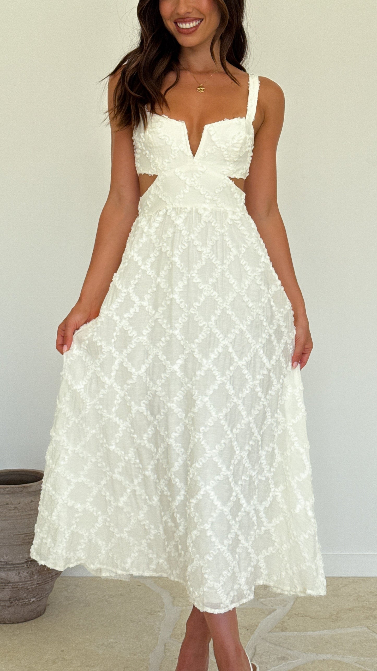 Jenny Side Cut Midi Dress - Cream