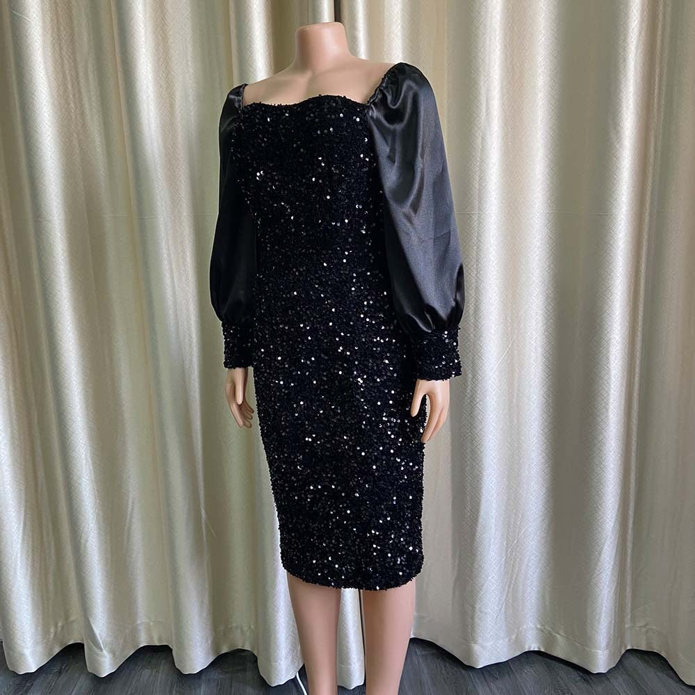 Party Women's Dress for New Year Sequin Women Clothes Sleeve Black Hip Party Dress Elegant Dresses for Women