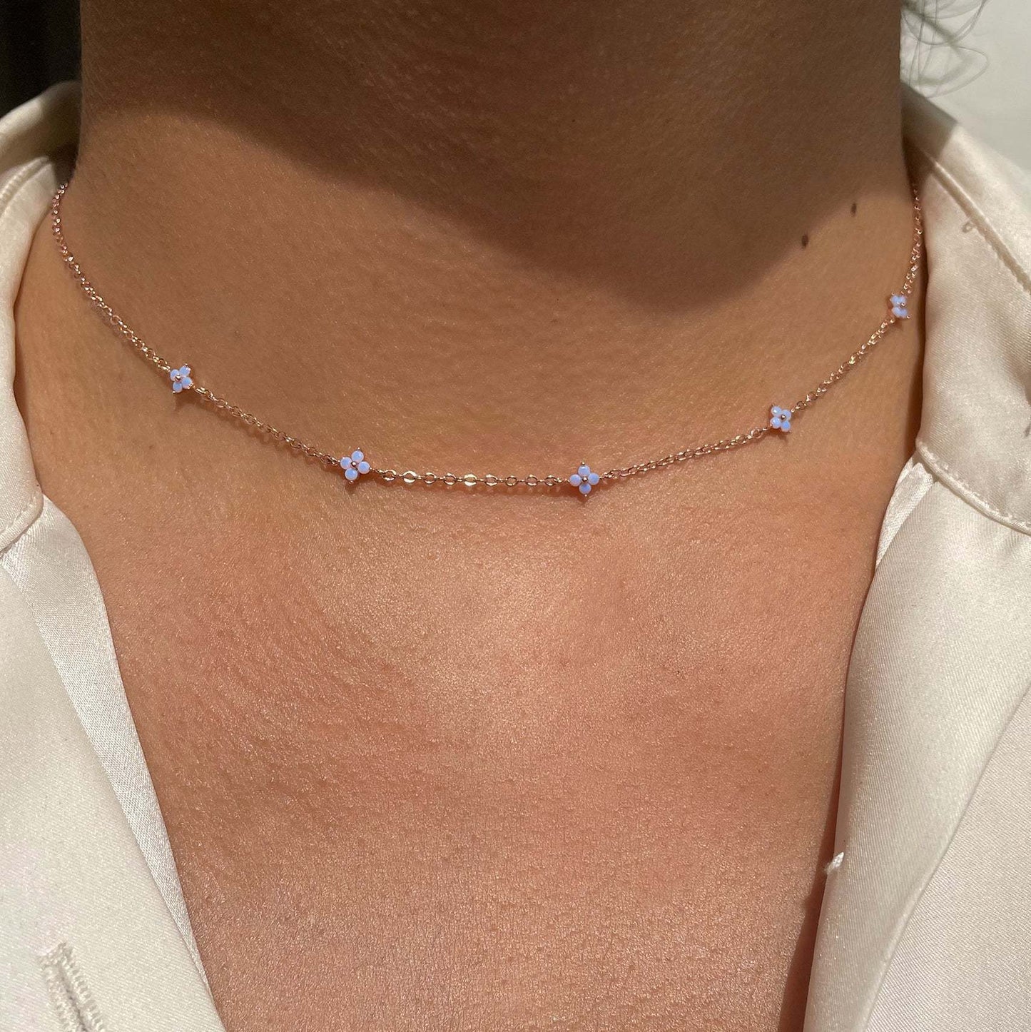 Dainty Handmade 18K Gold Crystal Flower Necklace