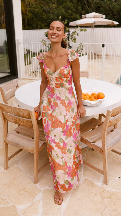 Calais Maxi Dress - Orange Floral