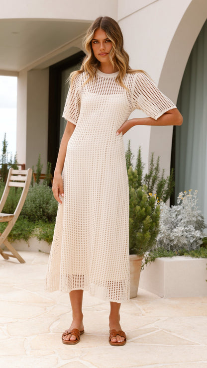 Saisha Crochet Maxi Dress - Beige