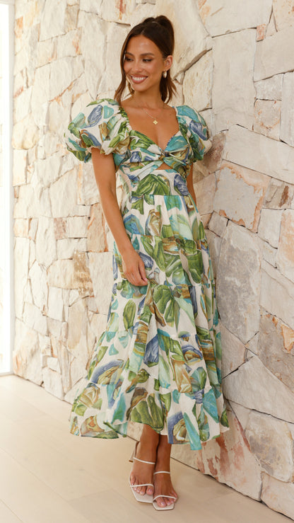 Balthazar Maxi Dress - Green / Blue Print