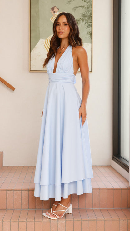 Kathy Halter Neck Maxi Dress - Light Blue