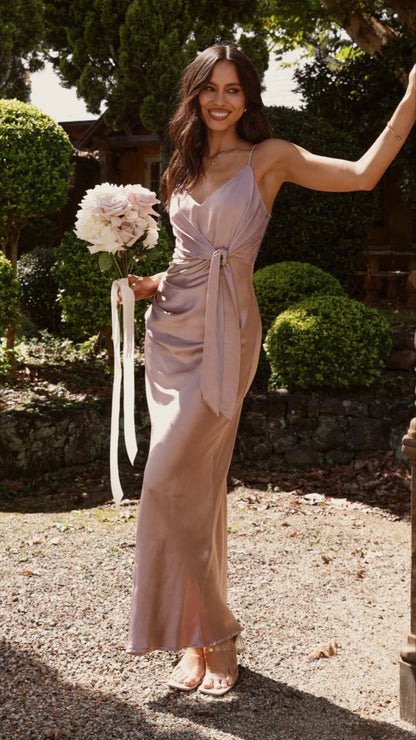Yasmeen Tie Front  Maxi Dress - Dusty Pink