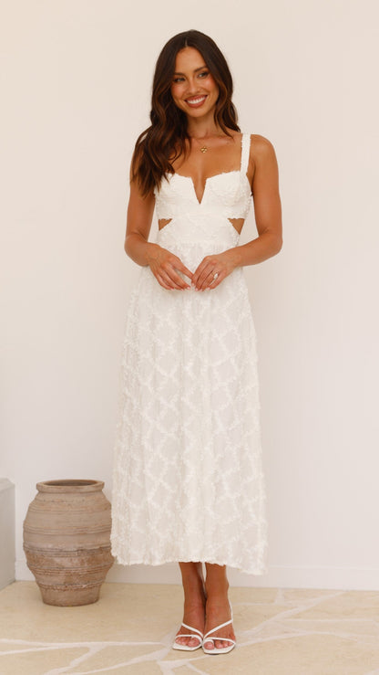 Jenny Side Cut Midi Dress - Cream