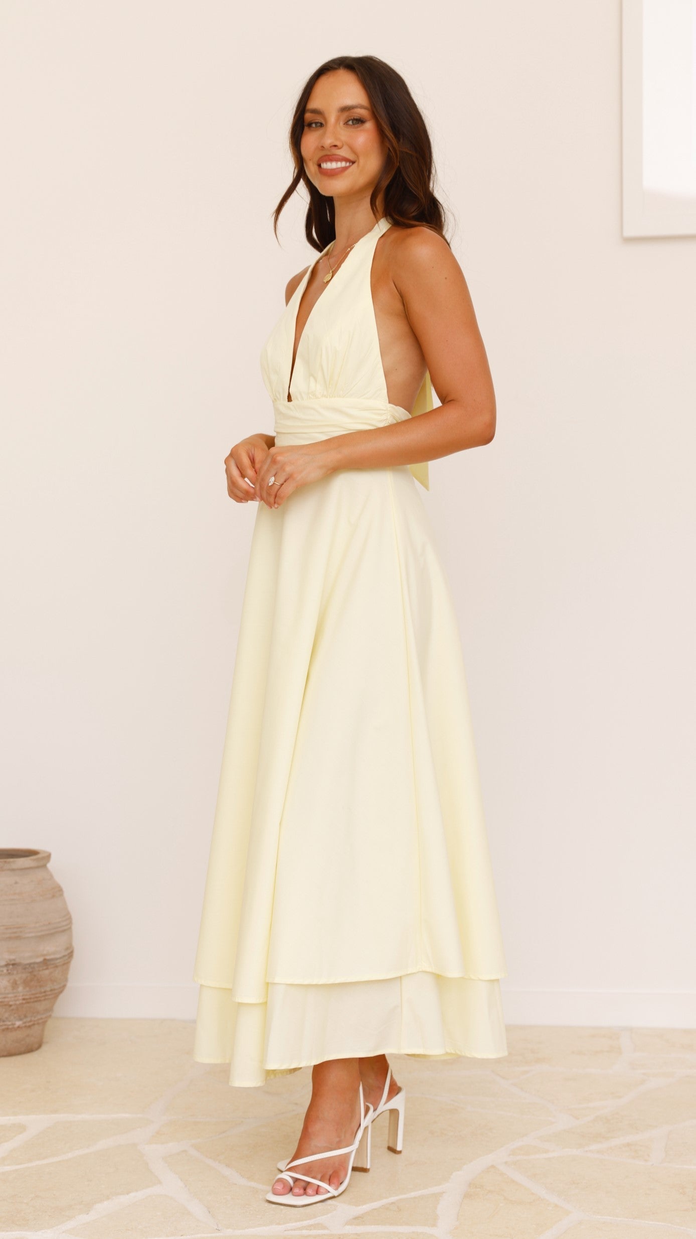Kathy Halter Neck Maxi Dress - Lemon