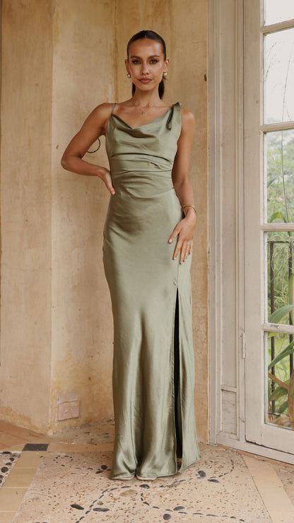Iris Asymmetrical Maxi Dress - Olive