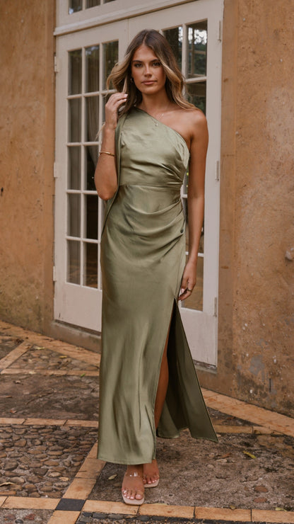 Halle One Shoulder Maxi Dress - Olive