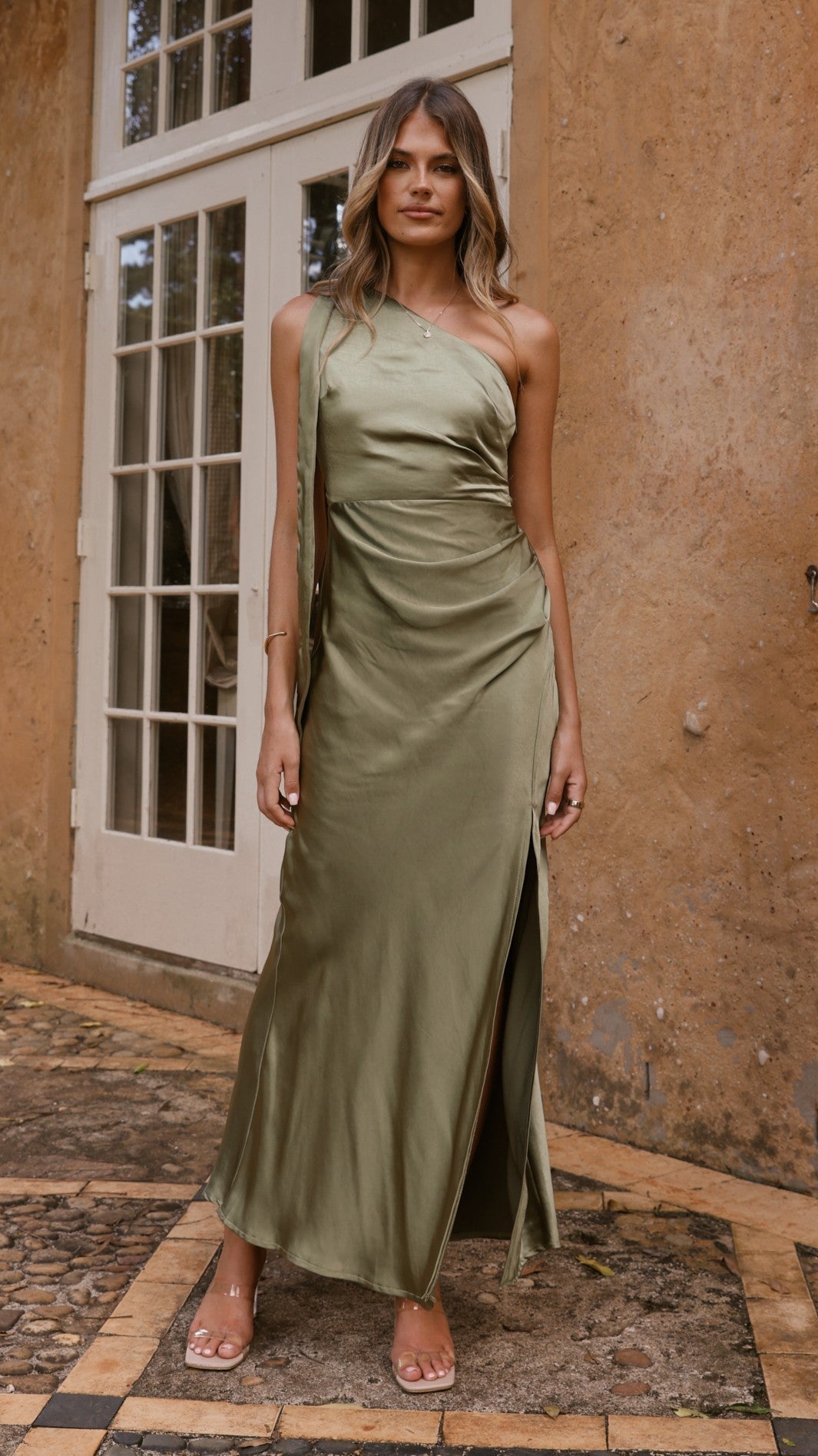 Halle One Shoulder Maxi Dress - Olive