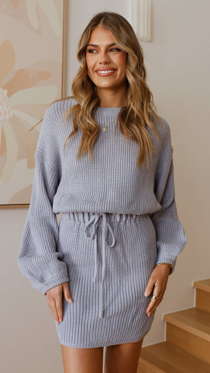 Feya Knit Mini Dress - Blue