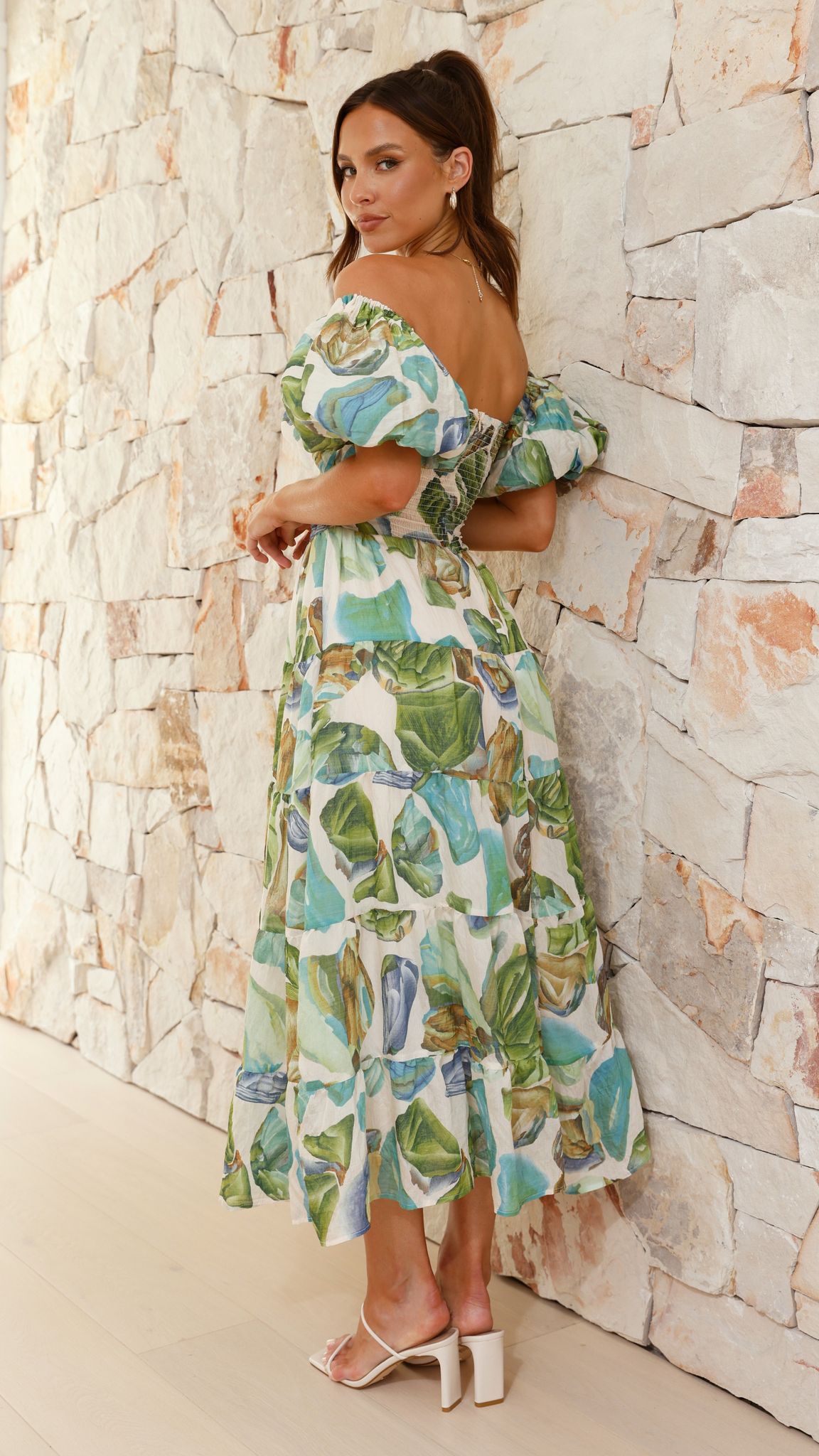 Balthazar Maxi Dress - Green / Blue Print