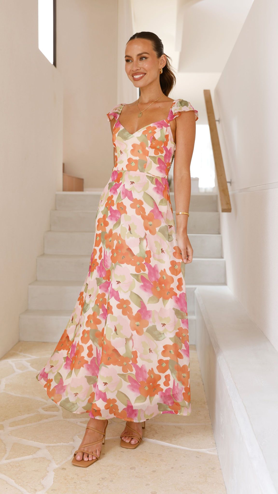 Calais Maxi Dress - Orange Floral
