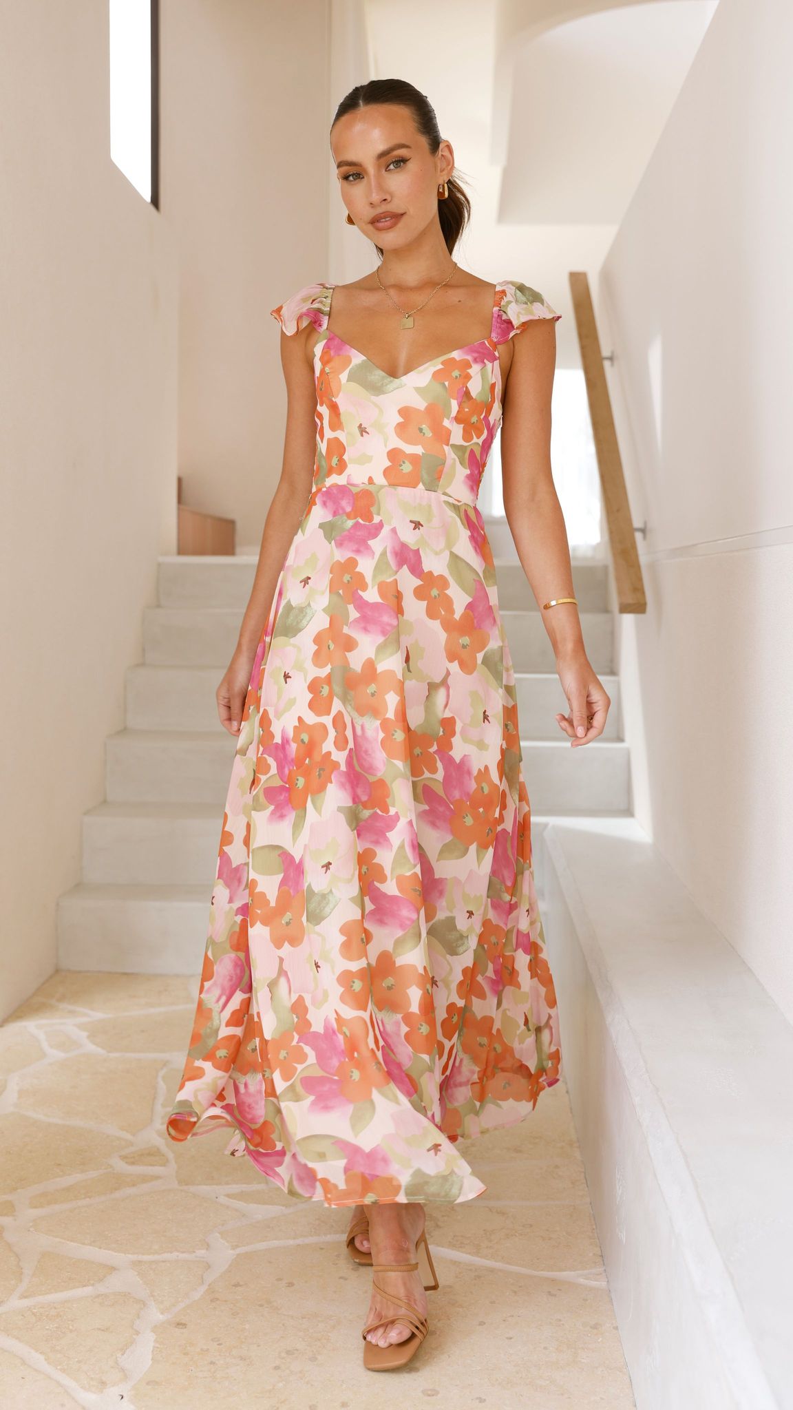 Calais Maxi Dress - Orange Floral