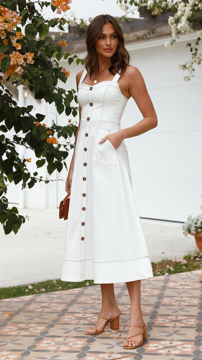 Indigo Midi Dress - White Denim