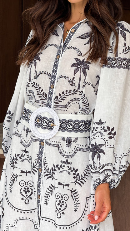 Xander Long Sleeve Maxi Dress - Black/White