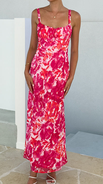 Margo Midi Dress - Pink/Red Floral
