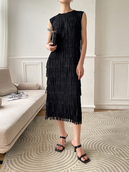 Pleated Dress Women's Summer Classic Graceful and Fashionable Solid Color Sleeveless Slimming Slim Dress