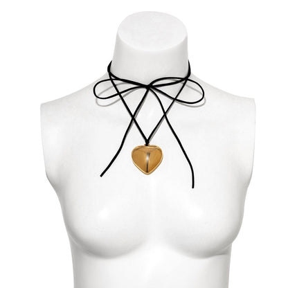 Dainty Gold Silver Tone Heart Pendant Velvet String Necklace