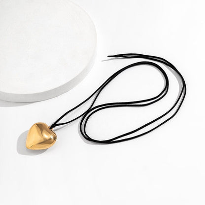 Dainty Gold Silver Tone Heart Pendant Velvet String Necklace