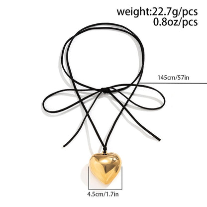 Dainty Gold Silver Tone Heart Pendant Velvet String Necklace