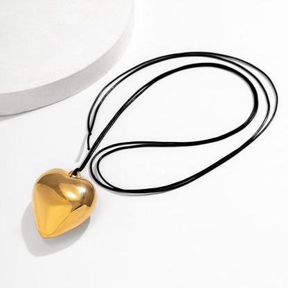 Dainty Gold Silver Tone Heart Pendant Wax Cord String Necklace