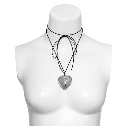 Dainty Gold Silver Tone Heart Pendant Wax Cord String Necklace