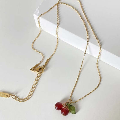 Dainty Handmade Crystal Cherry Pendant Necklace