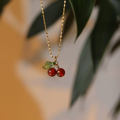 Dainty Handmade Crystal Cherry Pendant Necklace