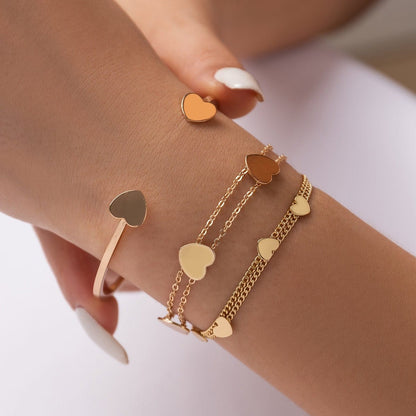 Dainty Heart Charm Stackable Bangle Bracelet Set