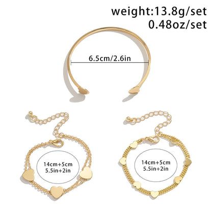 Dainty Heart Charm Stackable Bangle Bracelet Set