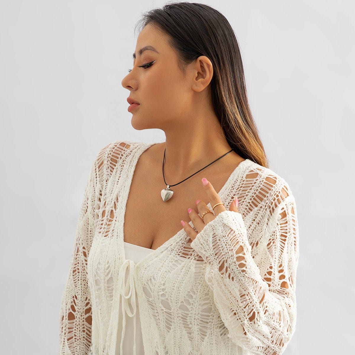 Dainty Heart Pendant Wax Cord String Choker Necklace
