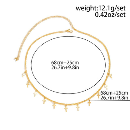 Dainty Layered Cross Tassel Waist Chain Set