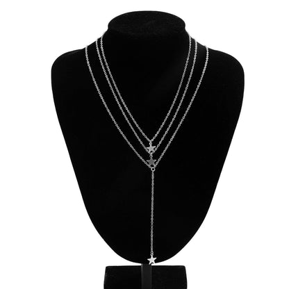 Dainty Layered Gold Silver Tone Star Pendant Y Necklace Set