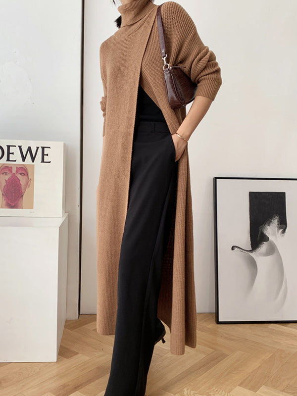 Original Loose Solid Color Split-Front Sweater Dress