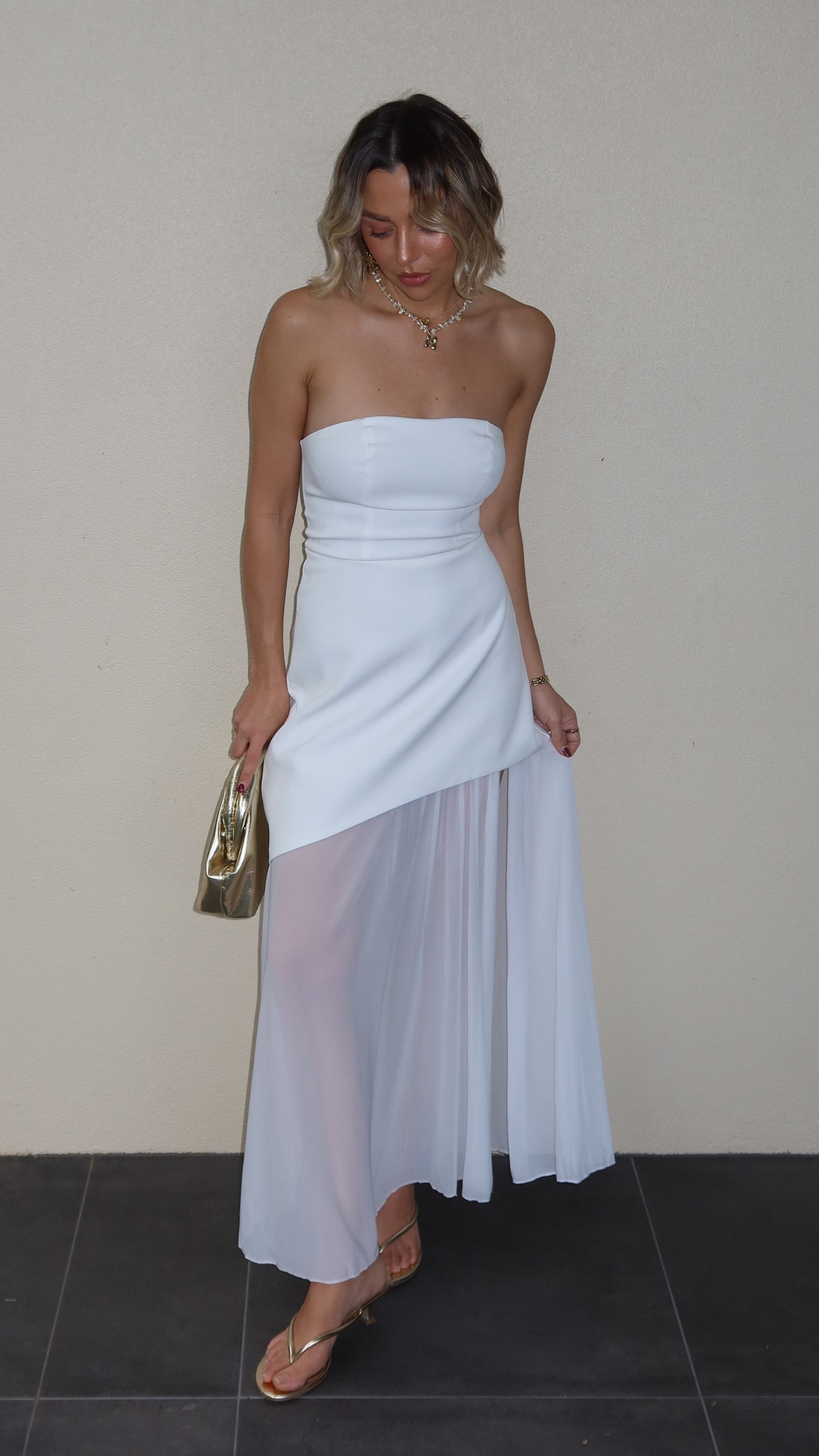 Fenella Asymmetrical Maxi Dress - White